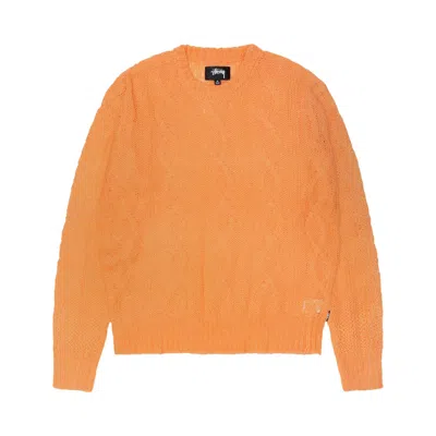 Pre-owned Stussy Cable Loose Knit Sweater 'melon' In Orange