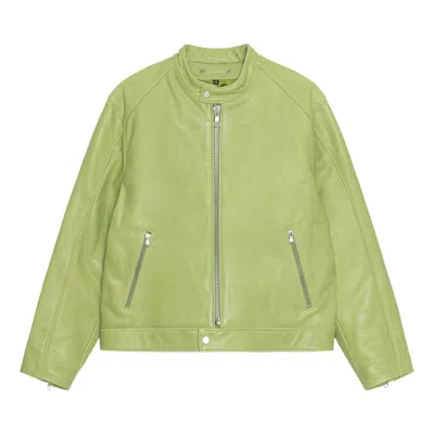 Pre-owned Stussy Cafe Racer Leather Jacket 'lime'