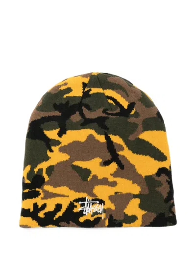 Stussy Camouflage-print Jacquard Beanie Hat In Green