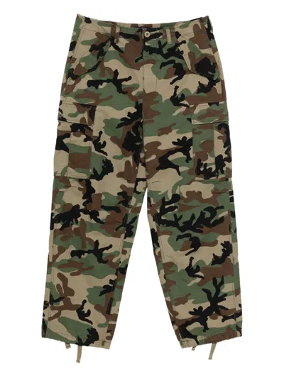 Stussy Camouflage-print Straight-leg Trousers In Green