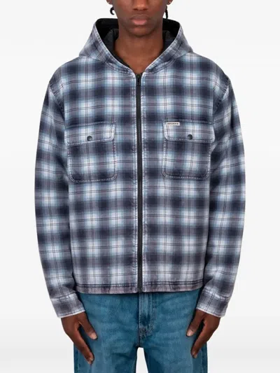 Stussy Checkered Zip-up Jacket In Blue