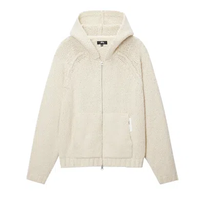 Pre-owned Stussy Chunky Knit Zip Hoodie 'ivory' In Cream