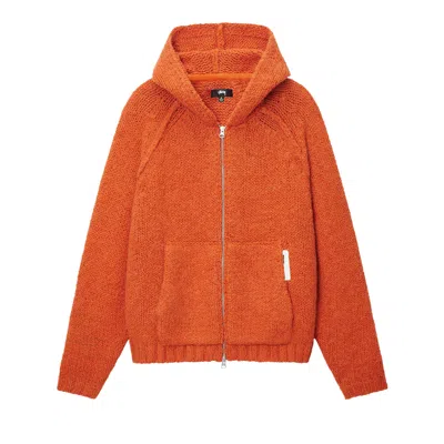 Pre-owned Stussy Chunky Knit Zip Hoodie 'tera' In Orange