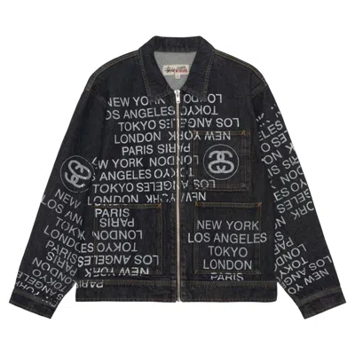 Pre-owned Stussy City Link Denim Zip Work Jacket 'washed Black'