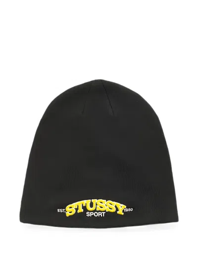 Stussy Logo-embroidered Beanie Hat In Black