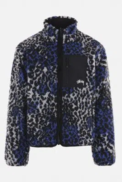 Stussy Sherpa Reversible Jacket In Blue Leopard