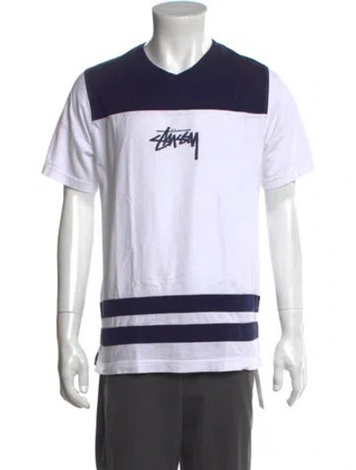 Pre-owned Stussy Colorblock Pattern V-neck T-shirt In Blue