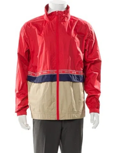 Pre-owned Stussy Colorblock Pattern Windbreaker In Red
