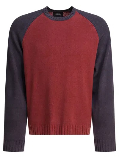 Stussy Colorblocked Raglan Crew Knitwear Red