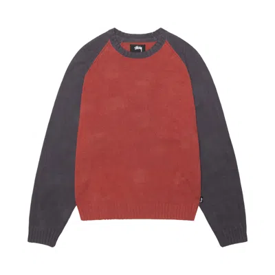 Pre-owned Stussy Colorblocked Raglan Knit Crew 'brick' | Red | Men's Size L