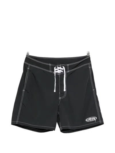 Stussy Contrast-stitch Logo-patch Shorts In Gray