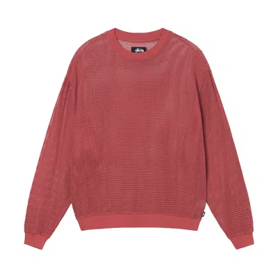 Pre-owned Stussy Cotton Mesh Long-sleeve Crew 'brick' In Red