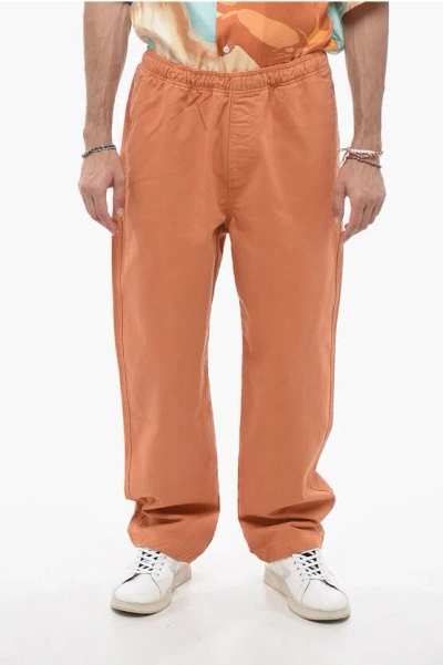 Stussy Cotton Twill Beach Trousers With Drawstring Waist In Brown