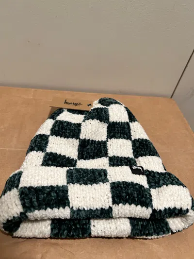 Pre-owned Stussy Crochet Checker Beanie In Green White