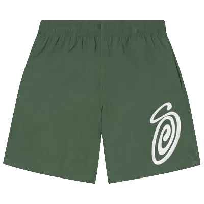 Pre-owned Stussy Curly S Water Short 'pine' In Green