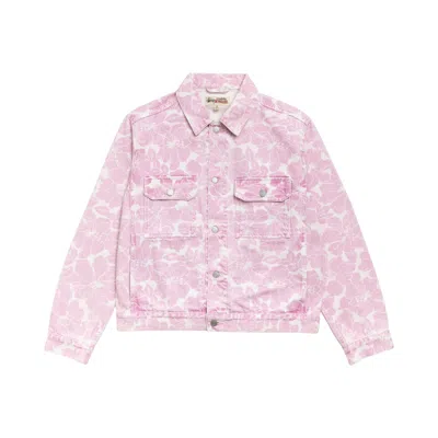 Pre-owned Stussy Denim Trucker Jacket 'pink Hawaiian' | Men's Size M