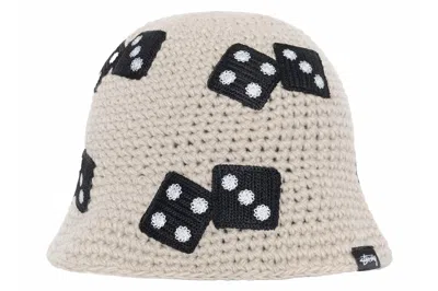 Pre-owned Stussy Dice Knit Bucket Hat Light Grey