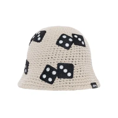 Pre-owned Stussy Dice Knit Bucket Hat 'light Grey' In Cream