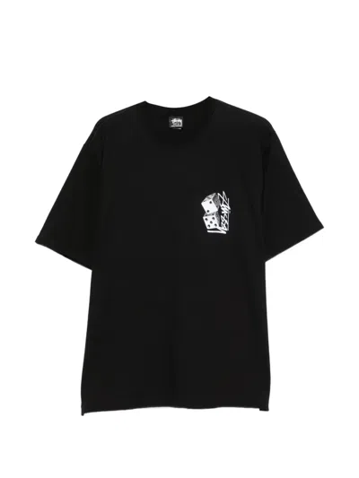Stussy Dice-print Cotton T-shirt In Black