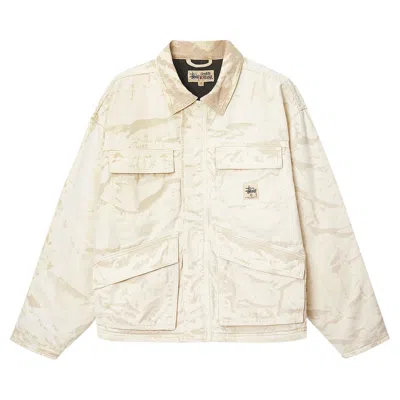 Pre-owned Stussy Distressed Canvas Shop Jacket 'khaki' In Tan