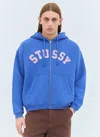 Stussy Distressed Graphic Zip-up Hooded Sweatshirt In Purple