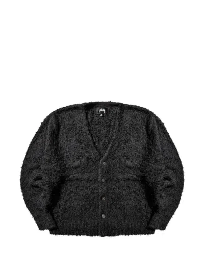 Stussy Distressed-effect V-neck Cardigan In Black