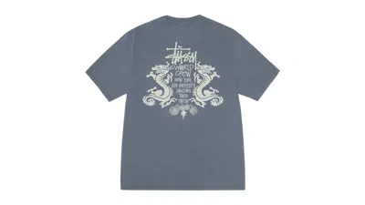 Pre-owned Stussy Double Dragon Pigment Dyed Tee Shirt In Navy Blue
