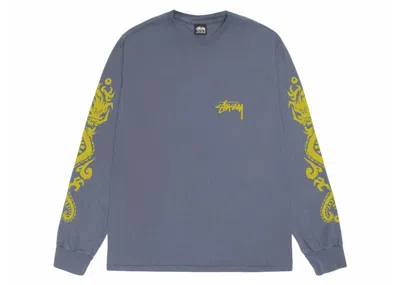 Pre-owned Stussy Dragons Pigment Dyed Long Sleeve Tee Shirt In Indigo In Purple