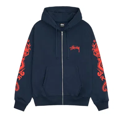 Pre-owned Stussy Dragons Zip Hoodie 'navy' In Blue