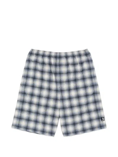Stussy Elasticated-waistband Flannel Shorts In Blue