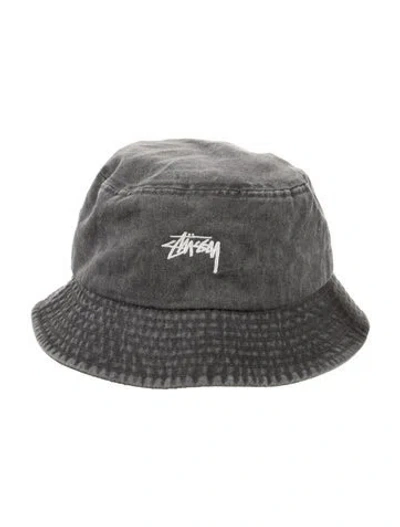 Pre-owned Stussy Embroidered Denim Buckt Hat  W/tags In Gray