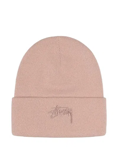 Stussy Embroidered Ribbed Beanie In Pink