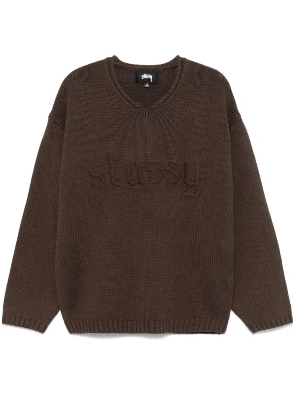 Stussy Embroidered V-neck Logo Sweater In Brown | ModeSens