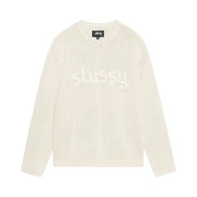 Pre-owned Stussy Embroidered V Neck Logo Sweater 'natural' In Cream