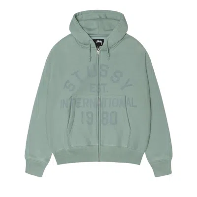 Pre-owned Stussy Established Zip Hoodie 'grey Green' | Men's Size L In Gray