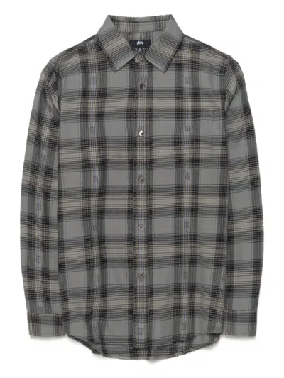 Stussy Plaid Check Long-sleeved Shirt In Gray