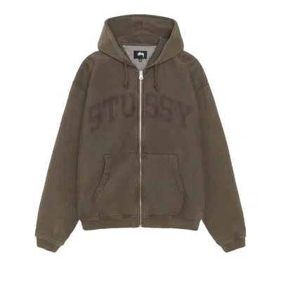 Pre-owned Stussy Faded Graphic Zip Hoodie 'olive' In Brown