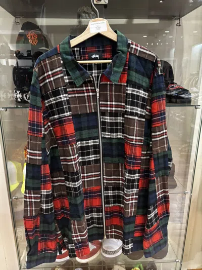 Pre-owned Stussy Stüssy Flannel Zip Up Light Jacket In Green