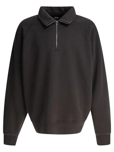 Stussy Fleece Raglan Zip Mock Sweatshirts Black