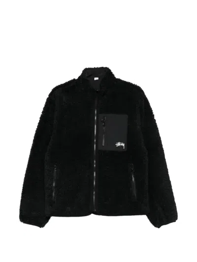 Stussy Fleece-texture Zip-up Jacket In Black