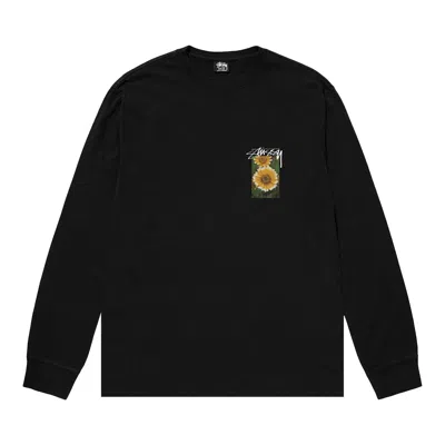 Pre-owned Stussy Flower Grid Pigment Dyed Long-sleeve Tee 'black'
