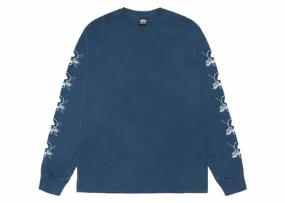 Pre-owned Stussy Foils Long Sleeve Pigment Dyed Tee Shirt In Navy Blue