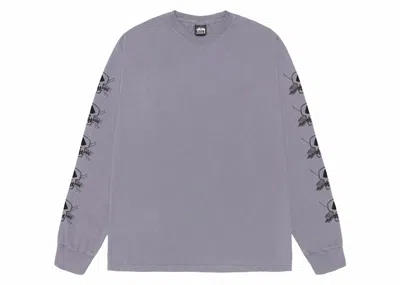 Pre-owned Stussy Foils Long Sleeve Pigment Dyed Tee Shirt In Shark In Gray