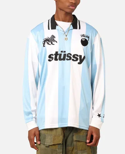 Pre-owned Stussy Football Polo Long Sleeve Jersey In Blue