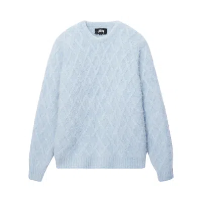 Pre-owned Stussy Fuzzy Lattice Crew Sweater 'ice' In Blue