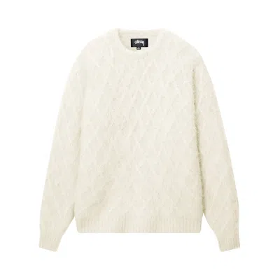 Pre-owned Stussy Fuzzy Lattice Crew Sweater 'ivory' In Cream