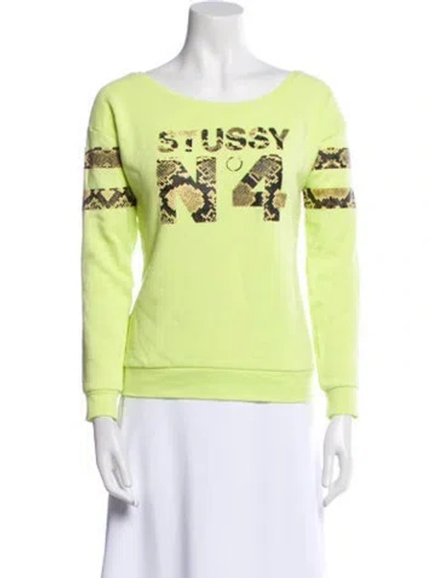 Pre-owned Stussy Graphic Print Bateau Neckline Sweatshirt In Green