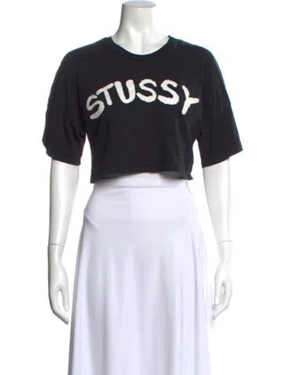 Pre-owned Stussy Graphic Print Crew Neck Crop Top In Black