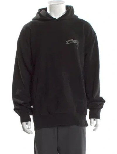 Pre-owned Stussy Graphic Print Crew Neck Hoodie In Black