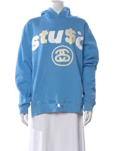 Pre-owned Stussy Graphic Print Crew Neck Hoodie In Blue